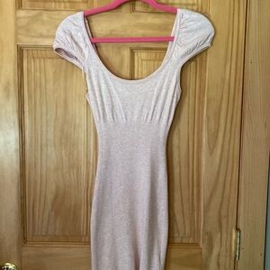 Light Pink cap short sleeves mini dress u shape neck